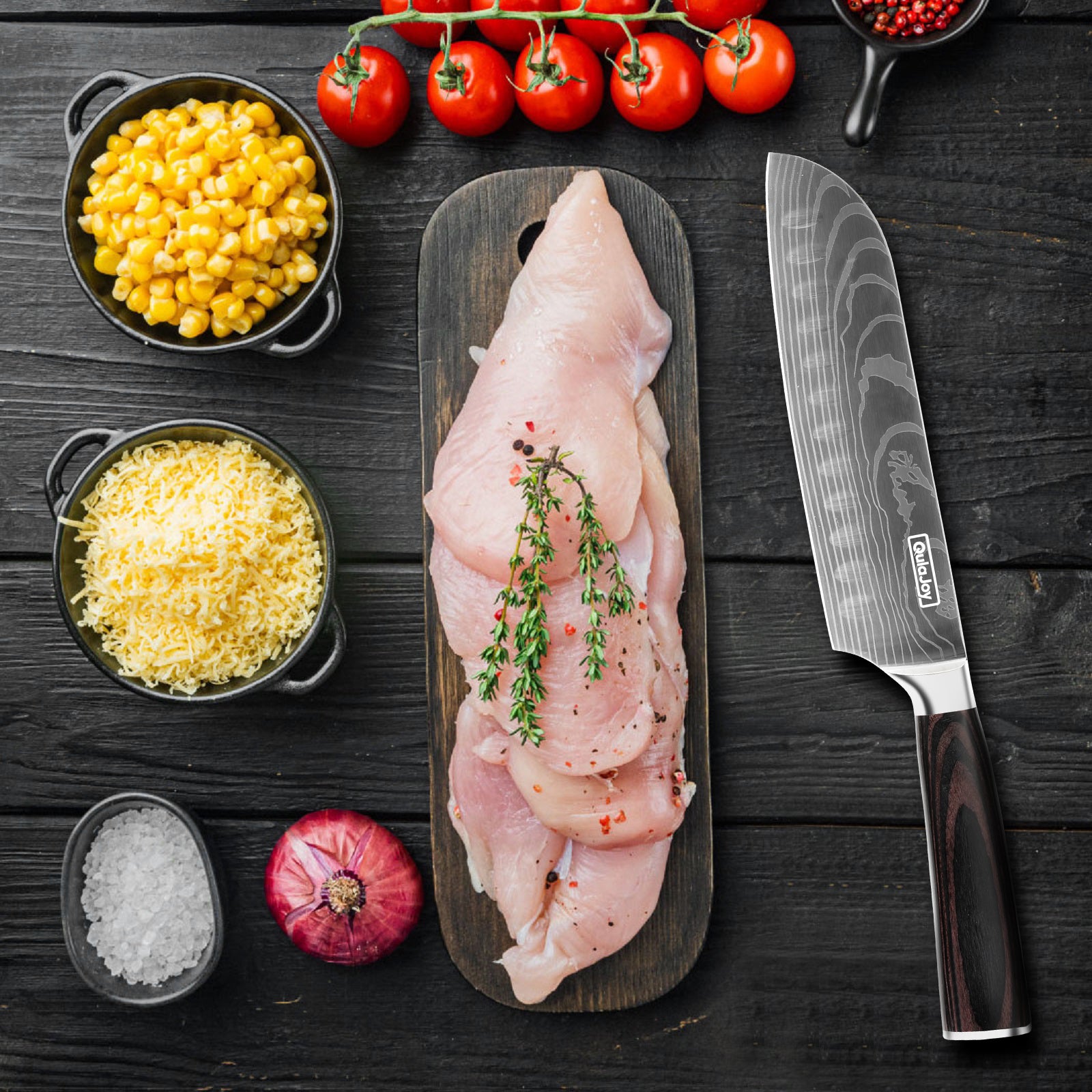 Qulajoy Santoku Knife, High Carbon Stainless Steel Chef Knife Japanese Kitchen Knives With Ergonomic Pakkawood Handle, Chopping Knife For Home Kitchen Cooking Kitchen DealSniper.net