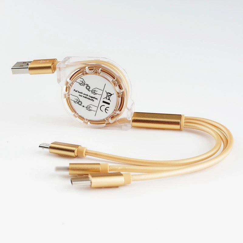 Data Cable One For Three Telescopic Data Cable Mobile Phone Charging Cable Electronic dealsniper-net Golden 1m