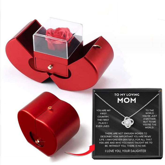 Fashion Jewelry Box Red Apple Christmas Gift Necklace Eternal Rose For Girl Mother's Day Valentine's Day Gifts With Artificial Flower Rose Flower Jewelry Box Jewelry dealsniper-net Necklace Silver Apple Box English