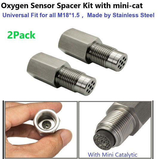 2x Straight O2 Oxygen Sensor Spacer Bung Adapter Kit Mini Cat M18 X 1.5 304SS Vehicle dealsniper-net Stainless Steel