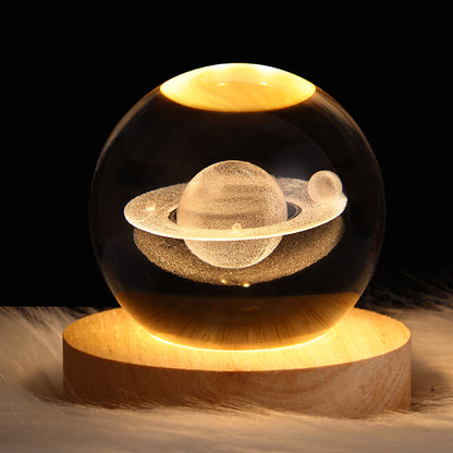 LED Night Light Galaxy Crystal Ball Table Lamp 3D House dealsniper-net Solid Wood Seat Saturn 6CM USB