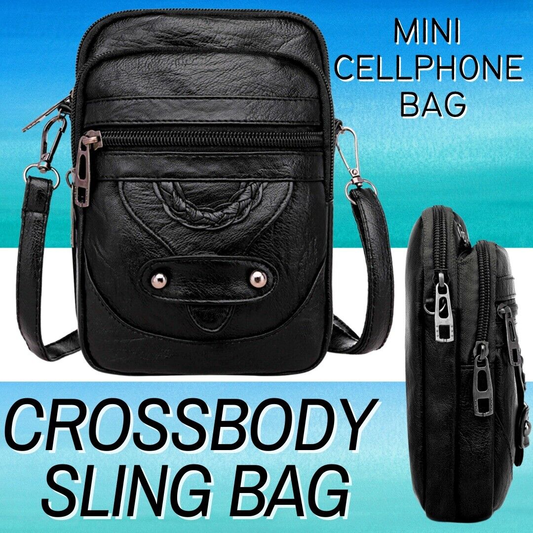 Small Cell Phone Purse Wallet Shoulder Bag Case Cross-body Pouch Handbag Women Women DealSniper.net Black PU Leather