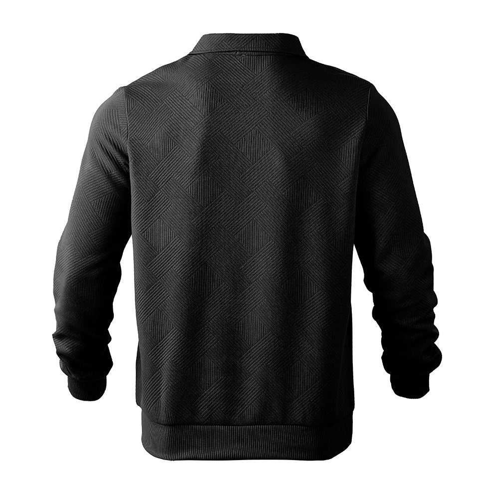 Lapel Jacquard Half-zipper Sweatshirt Fashion Solid Color Men DealSniper.net