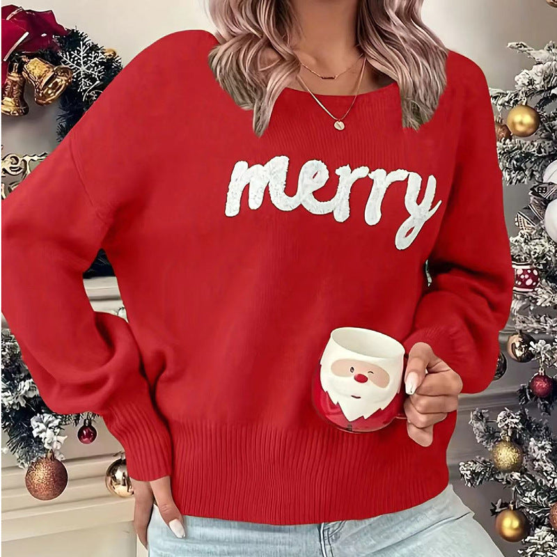 Knitted Women Crew Neck Sweater Loose Pullover Female Jumper Women Gym From House Red L