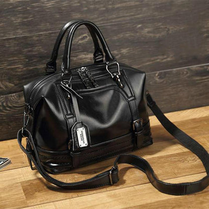 Fashion Casual Women Oil Wax Retro Portable Messenger Bag Women dealsniper-net Black