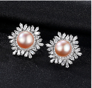 Sterling Silver Snowflake Stud Earrings Korean Gemstone Pearl Earrings Fashion Silver Jewelry dealsniper-net 3 With Box