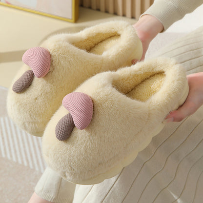 Cute Mushroom Cotton Slippers For Women Thick-soled Autumn And Winter Plush Slipper Indoor Non-slip Eva Household Furry Shoes Women DealSniper.net Yellow 36or37