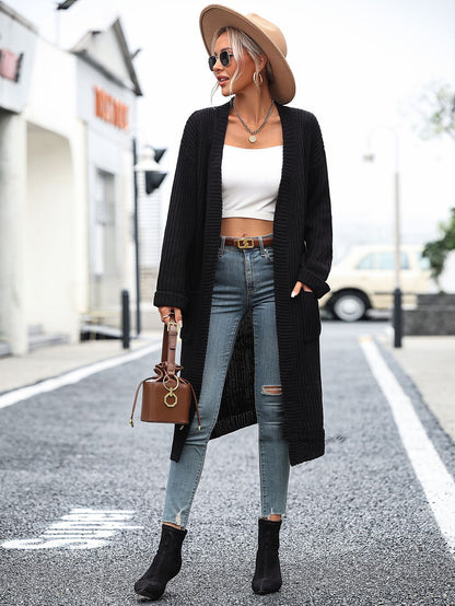 New Women's Solid Color Knitwear Women's Coat Sweater Women Gym From House Black L