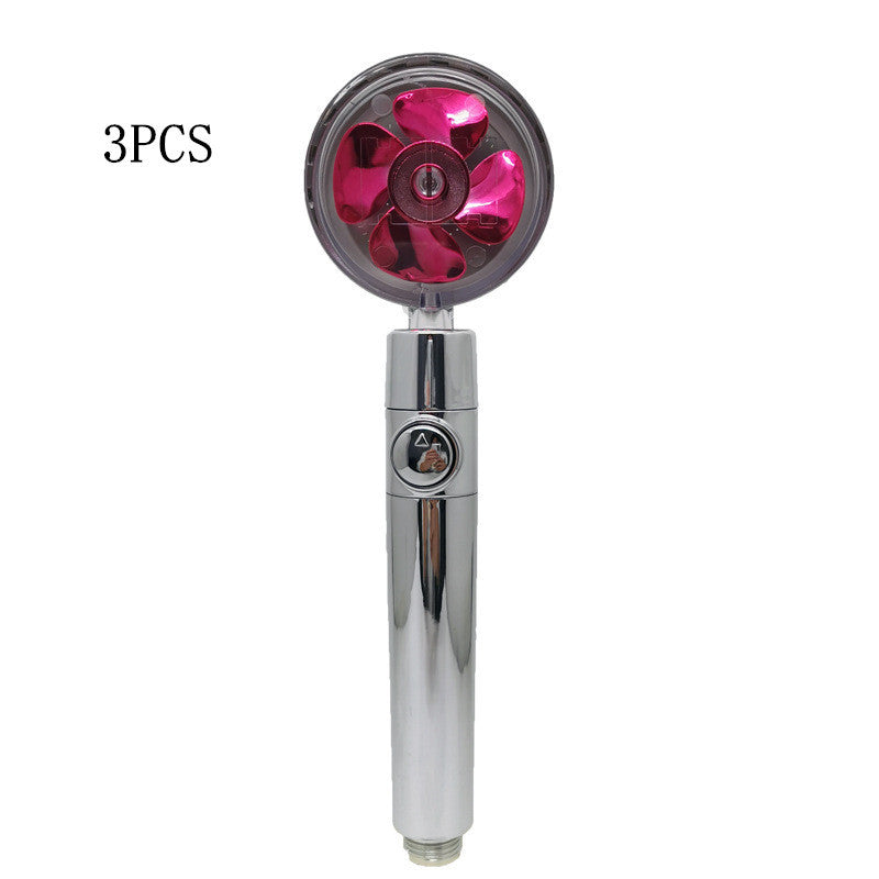 Propeller Driven Shower Head With Stop Button And Cotton Filter