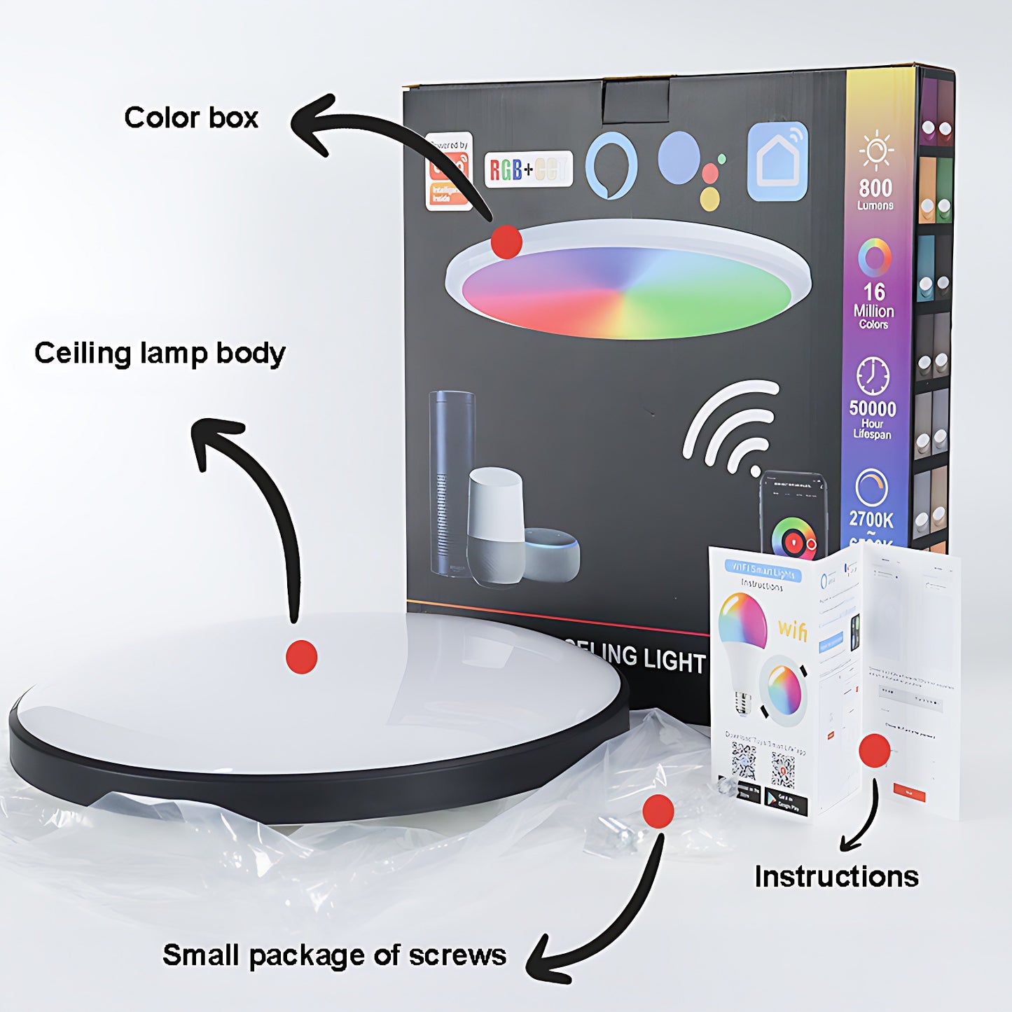 RGBCW Full Color Dimming Smart WiFi Ceiling Lamp Home Decor Gym From House
