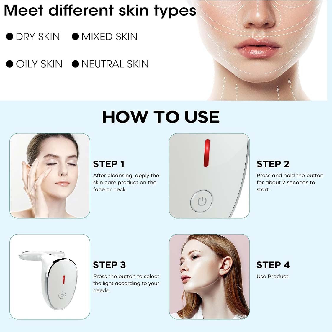 Red Light Therapy For Face, 7 Color LED Facial Light