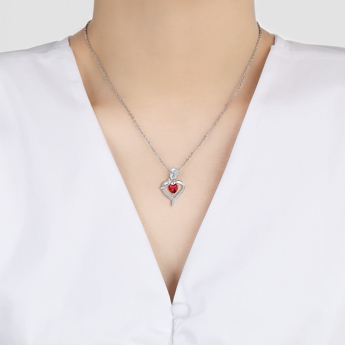 Rose Heart-shaped Necklace With Rhinestones Fashion Jewelry dealsniper-net