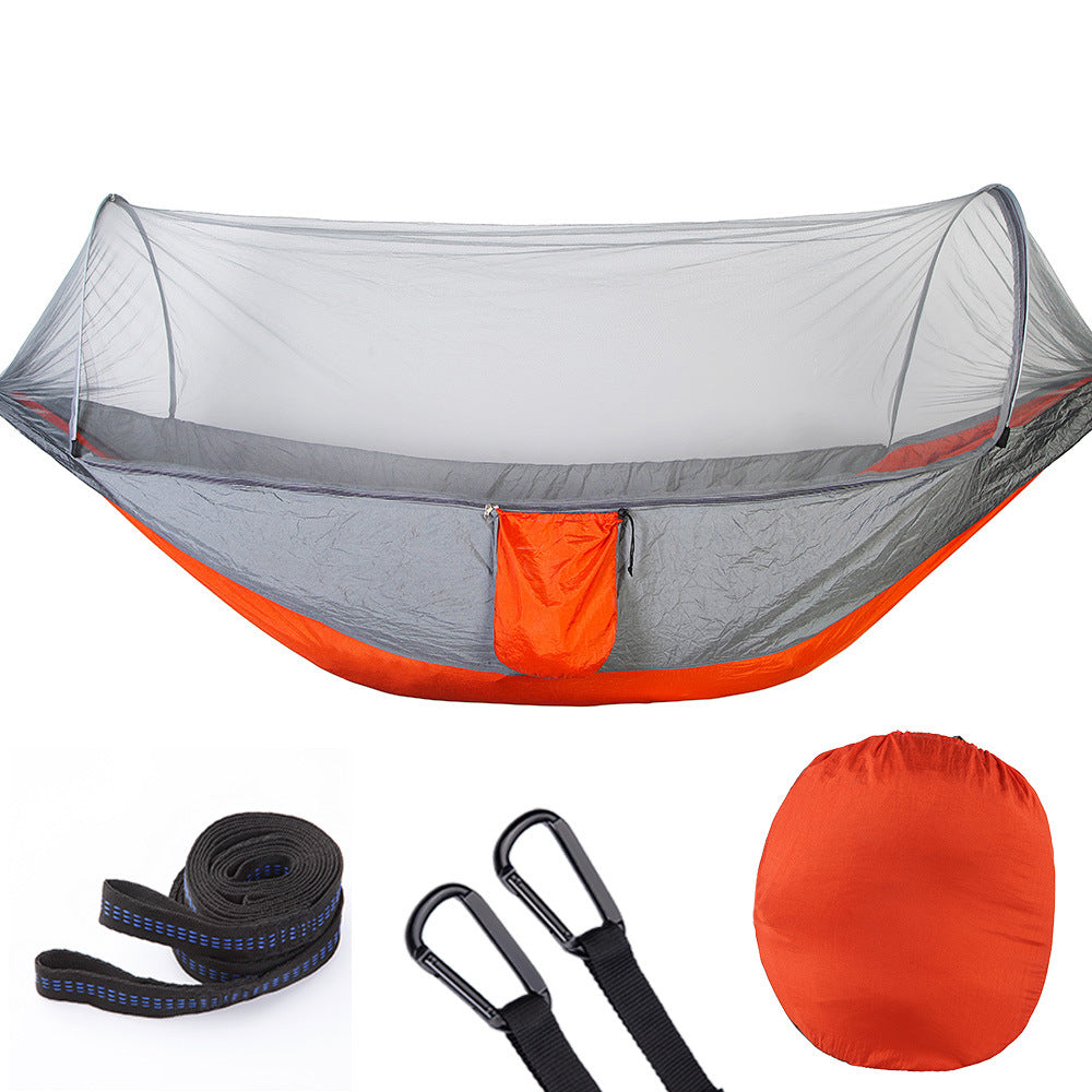 Fully Automatic Quick Opening Hammock With Mosquito Net Outdoor dealsniper-net Gray orange 250x120cm