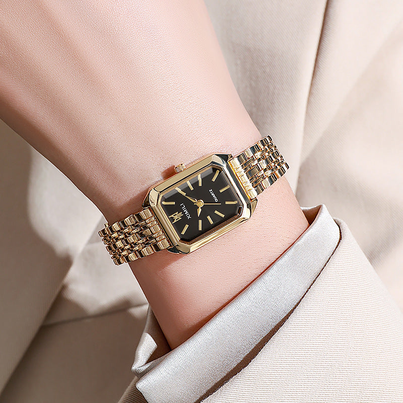 Fashion Simple Square Steel Strap Women's Watch Jewelry DealSniper.net Gold Black