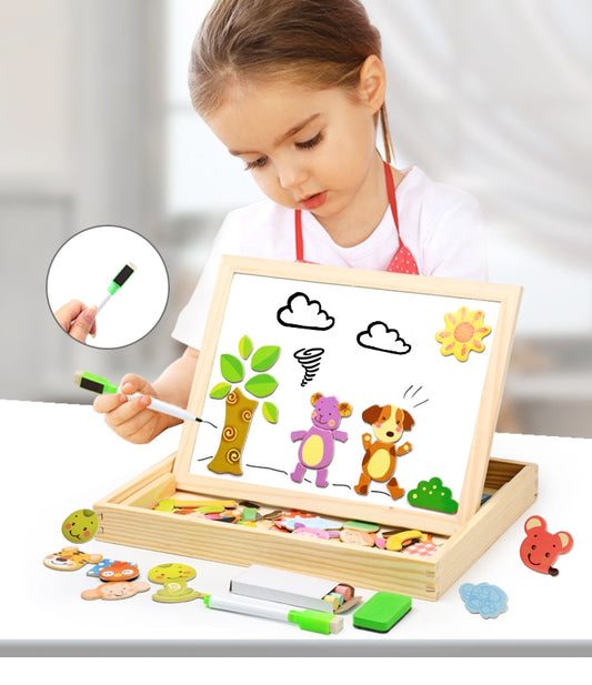 Wooden Magnetic Puzzle Toys Children 3D Puzzle Box Figure