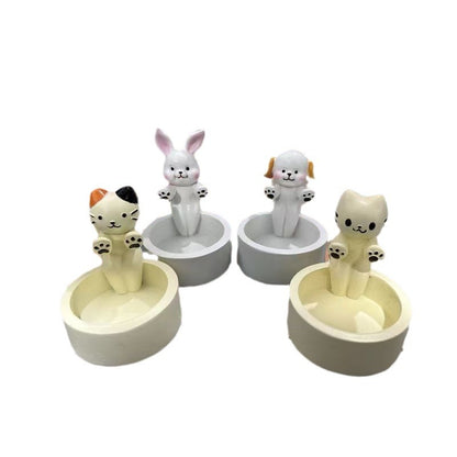 Cartoon Kitten Candle Holder Warming Its Paws Cute Pets Gym From House