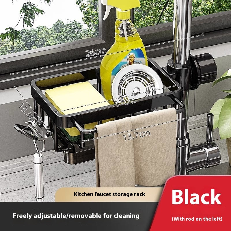 Kitchen Space Aluminum Sink Faucet Storage Rack Dishwasher Kitchen DealSniper.net Upgraded Black Left