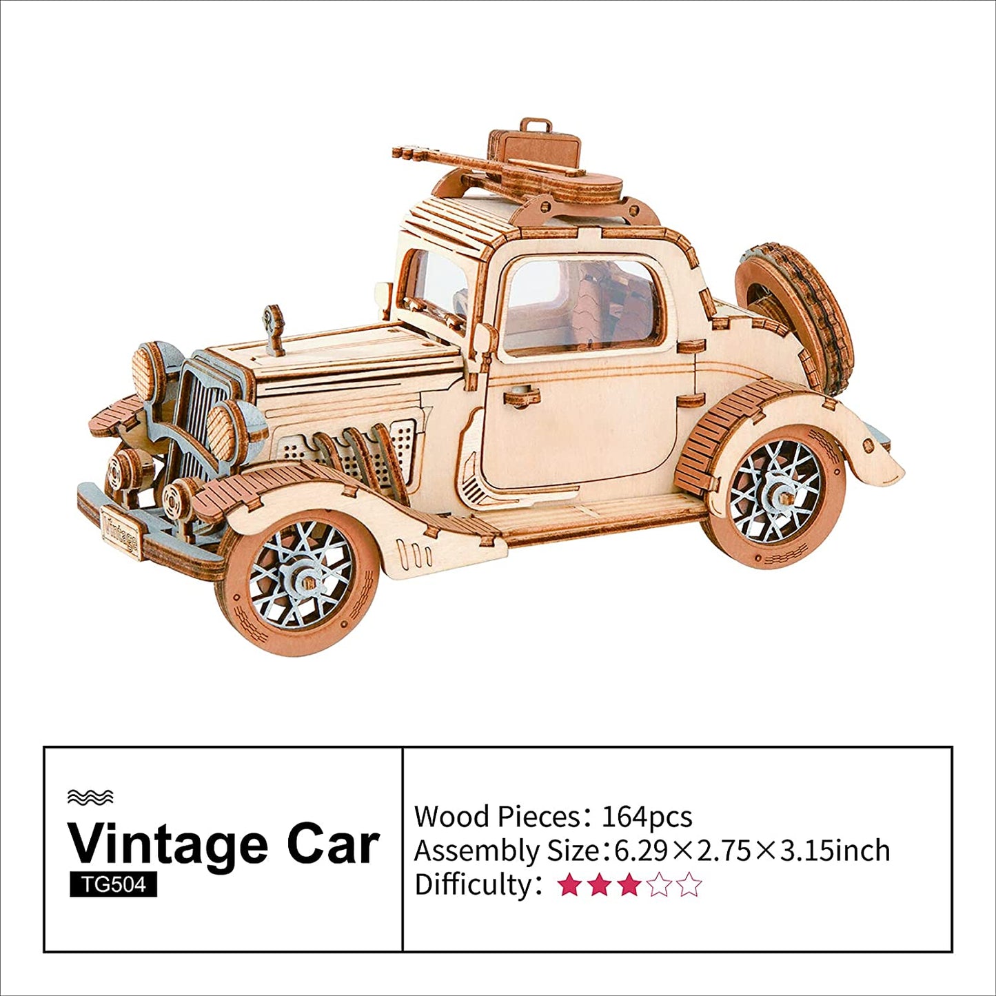 Vintage Car Model 3D Wooden Puzzle Toys For Chilidren Kids dealsniper-net