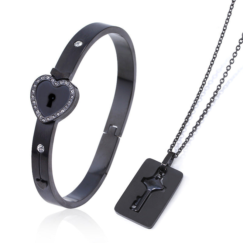 Titanium Steel Couple Love Lock, Bracelet, Key Set, Necklace Jewelry dealsniper-net 8 Style