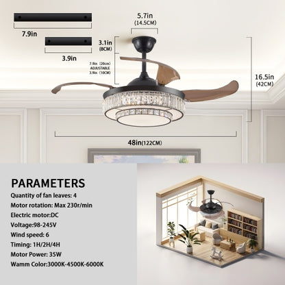 Modern LED Retractable Ceiling Fan With Light And Remote