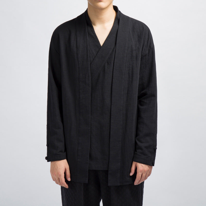 Plus Size Fake Two-piece Coat Linen Fashion Top Men dealsniper-net black 2XL