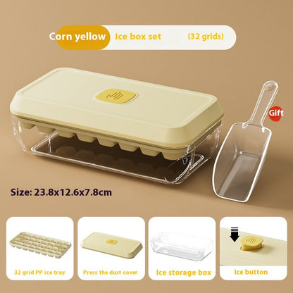 32 Grid Silicone Ice Cube Tray Mould With Lid Shovel Storage Box Kitchen DealSniper.net Corn Yellow Large Size