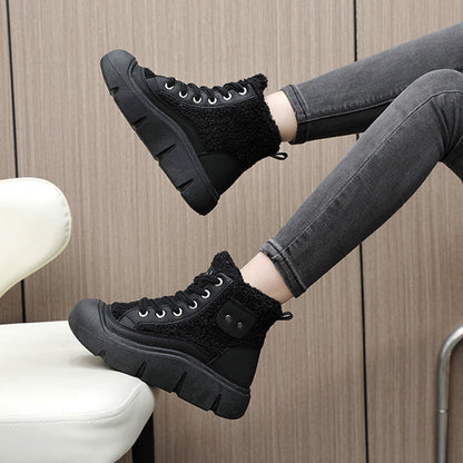 Lace-up High-top Flat Shoes For Women Winter Warm Cashmere Women dealsniper-net