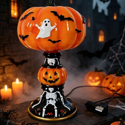 Halloween Night Light USB Powered Handcrafted Resin Pumpkin Lamp Holidays Gym From House
