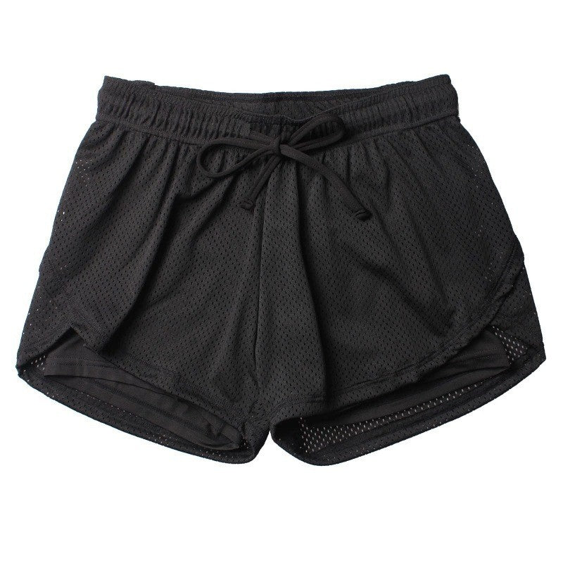 Trendy Versatile Faux Two-piece Women's Mesh Drawstring Women Gym From House Black 2XL