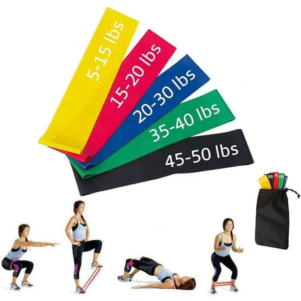 Resistance Bands Loop Set Of 5 Exercise Workout CrossFit Fitness Yoga Booty Band Sports DealSniper.net