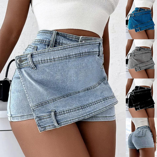 Y2K Street Vintage Denim Shorts Stretch Overlap Waist Wrap Women dealsniper-net