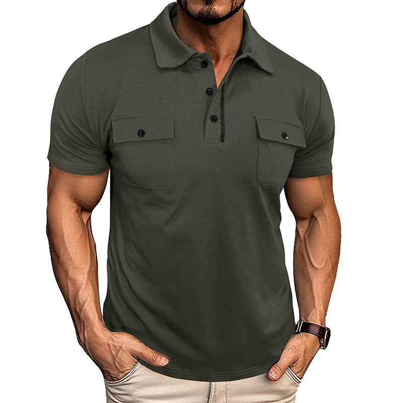 Summer Lapel Button Polo Shirt With Pockets Outdoor Fashion Men DealSniper.net Army Green L