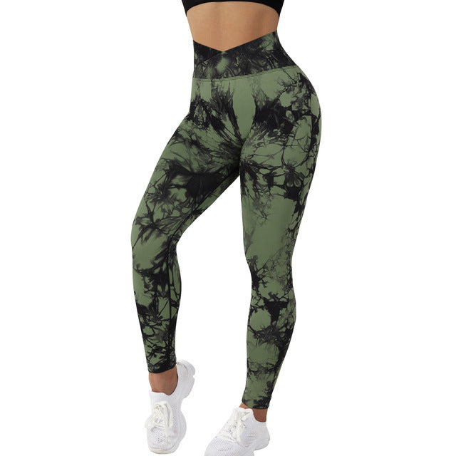 Seamless Tie Dye Leggings Women Yoga Pants Push Women dealsniper-net Army green L