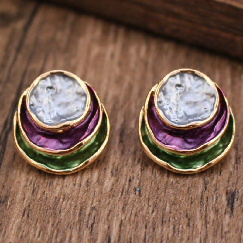 Ins Three-colored Painting Round Earrings Fashion Jewelry dealsniper-net Purple