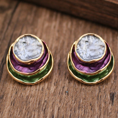 Ins Three-colored Painting Round Earrings Fashion Jewelry dealsniper-net Purple