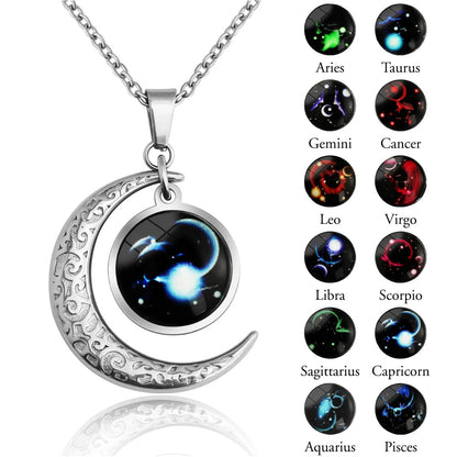 12 Constellation Moon Star Glowing Necklace Charm Jewelry Jewelry dealsniper-net