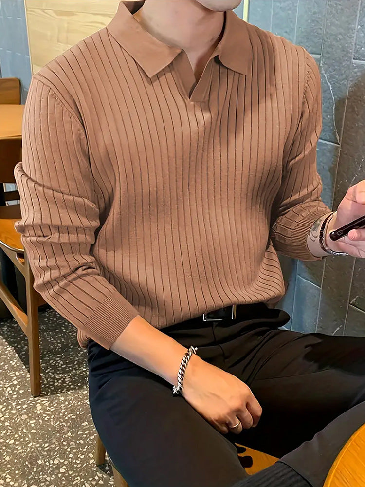 Lapel Texture Stretch Slim Knit Polo Shirt Men Polo Shirt Fashion Men DealSniper.net