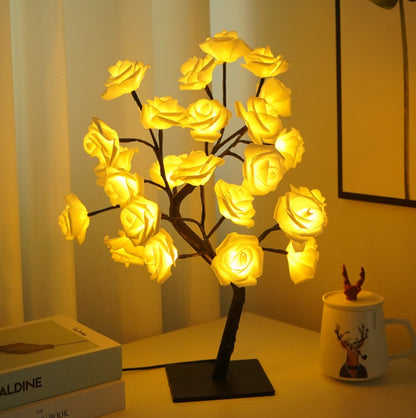 Bedroom Room Rose Tree Lamp Decoration Home Decor Gym From House White Rose Tree 24lights on black USB