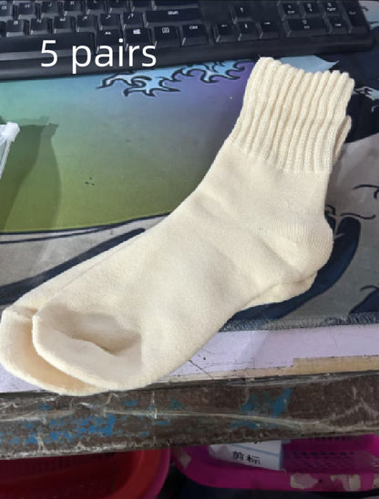 Ins Knitted Socks Winter Warm Thickened Solid Loop Socks Men null Beige 5 pairs Free Size