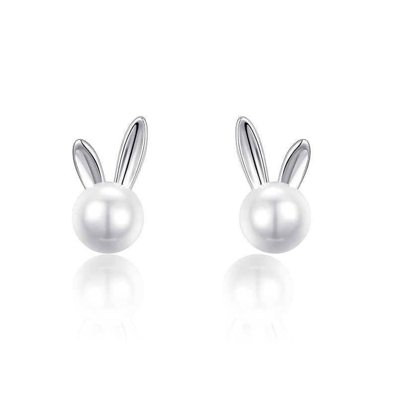 Bagley S925 Silver Rabbit Pearl Earrings Female Earrings Jewelry dealsniper-net Platinum