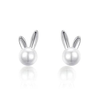 Bagley S925 Silver Rabbit Pearl Earrings Female Earrings Jewelry dealsniper-net Platinum