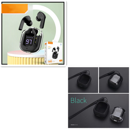 New Mini Transparent Wireless Bluetooth Headset Digital Display Gadgets dealsniper-net Large gift box Black set