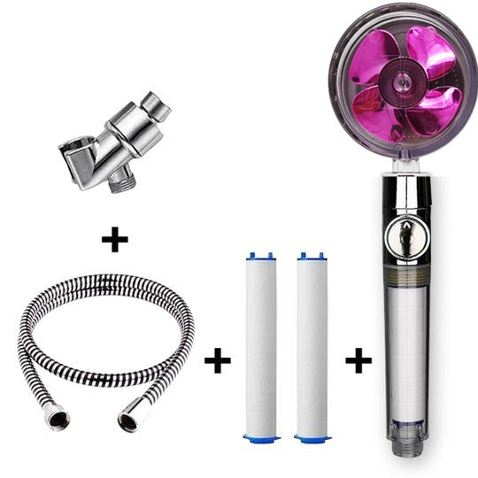 Propeller Driven Shower Head With Stop Button And Cotton Filter
