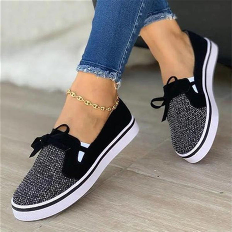 Lace-up Canvas Flat Shoes Women White Flats Sneakers Women dealsniper-net Black Size36