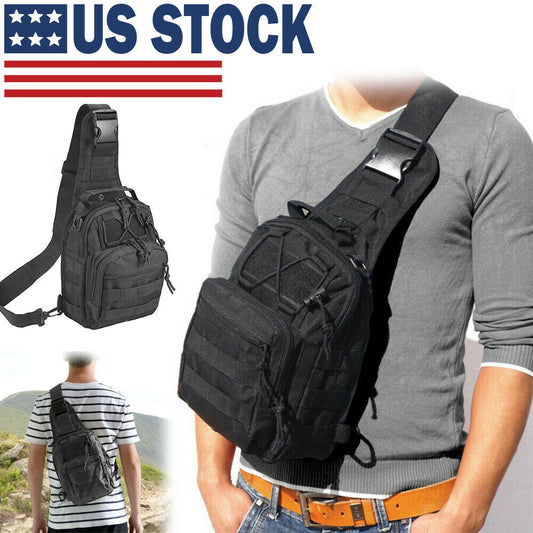 Men Backpack Tactical Sling Bag Chest Shoulder Body Molle Day Pack Pouch Black Men dealsniper-net default