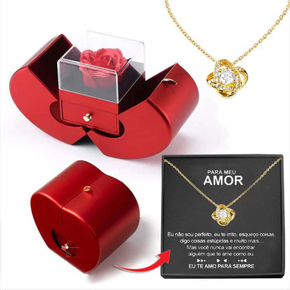 Fashion Jewelry Box Red Apple Christmas Gift Necklace Eternal Rose For Girl Mother's Day Valentine's Day Gifts With Artificial Flower Rose Flower Jewelry Box Jewelry dealsniper-net Necklace Gold Card Apple Box Spanish