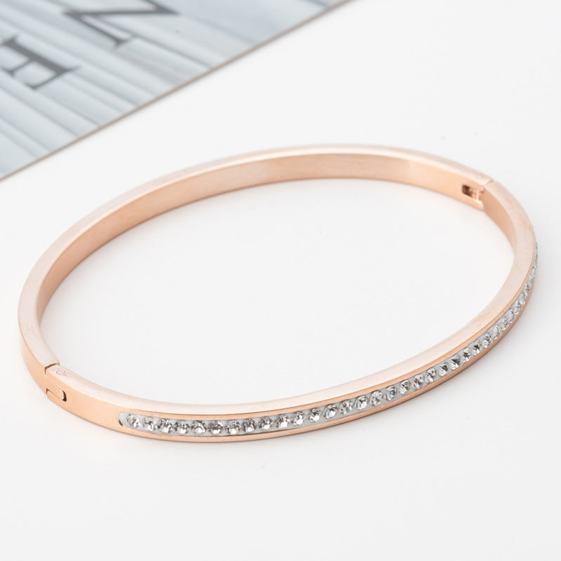 Single Row Stainless Steel Bracelet With Diamond Opening Jewelry dealsniper-net Rose Gold 50x60mm