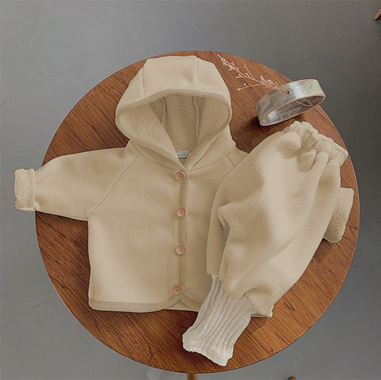 Baby Clothing Fur Lining Infant Suit Hoodies Coat Kids DealSniper.net Apricot 66cm