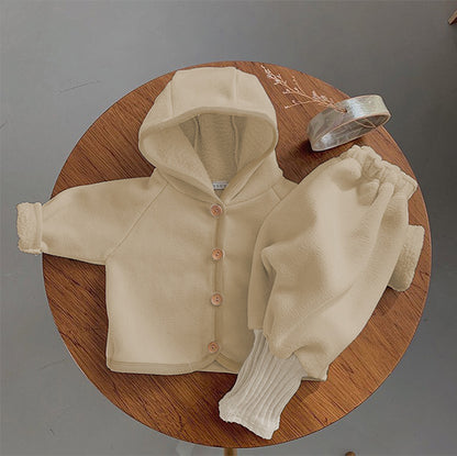 Baby Clothing Fur Lining Infant Suit Hoodies Coat Kids DealSniper.net Apricot 66cm