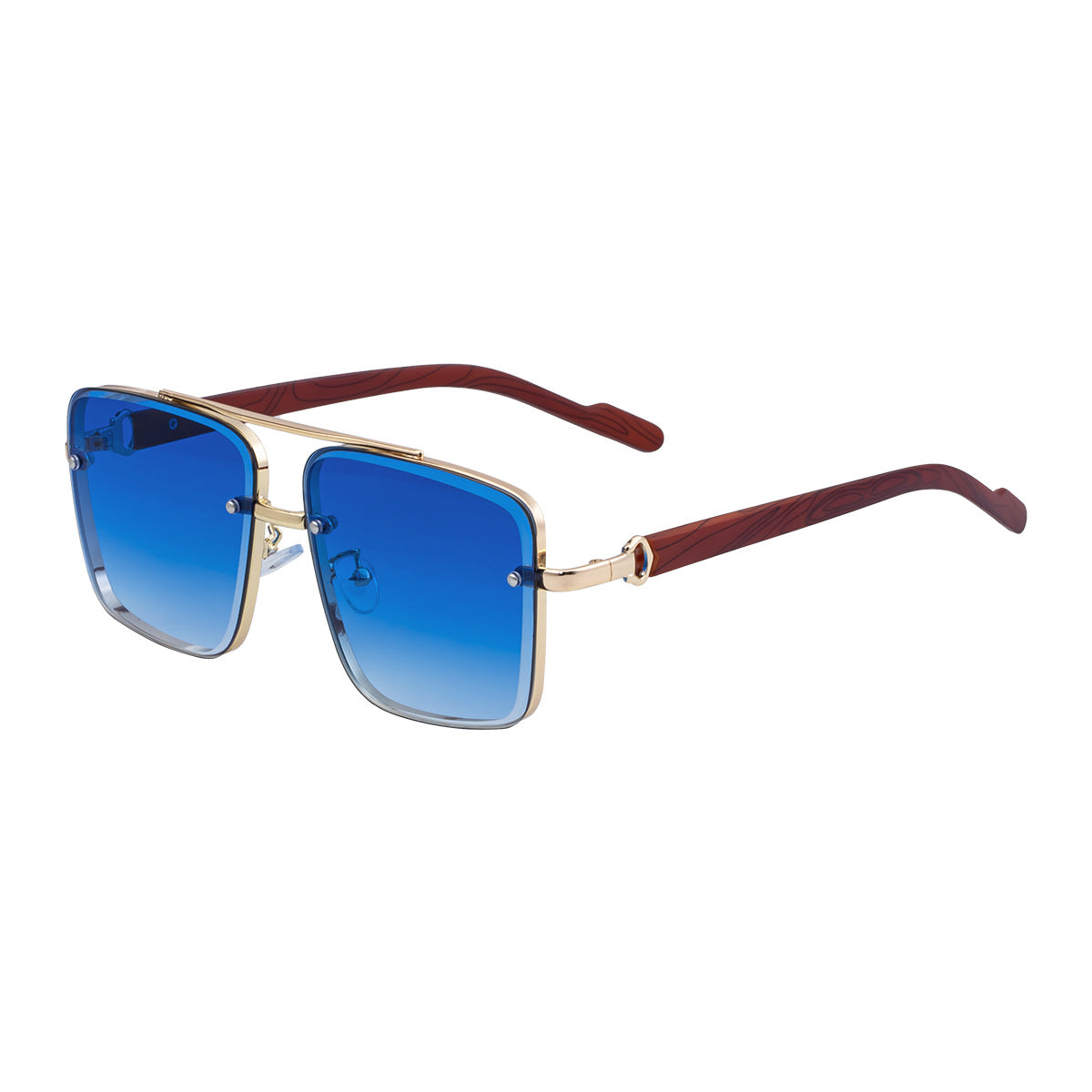 Square Frame Cut Edge Sunglasses Men's Imitation Wood Grain Men Gym From House C7 gradual blue